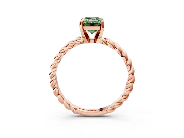 Rose gold Fancy Green Emerald  Cut Solitaire Twisted Band with Four-Prong Setting