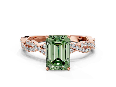 Rose gold Fancy Green Emerald Cut Solitaire Twisted Pave Band with Four-Prong Setting_3