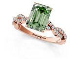 Rose gold Fancy Green Emerald Cut Solitaire Twisted Pave Band with Four-Prong Setting_4