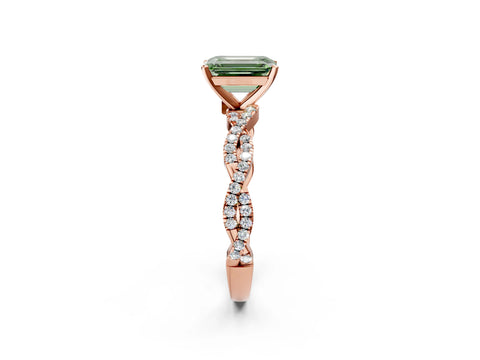 Rose gold Fancy Green Emerald Cut Solitaire Twisted Pave Band with Four-Prong Setting_5