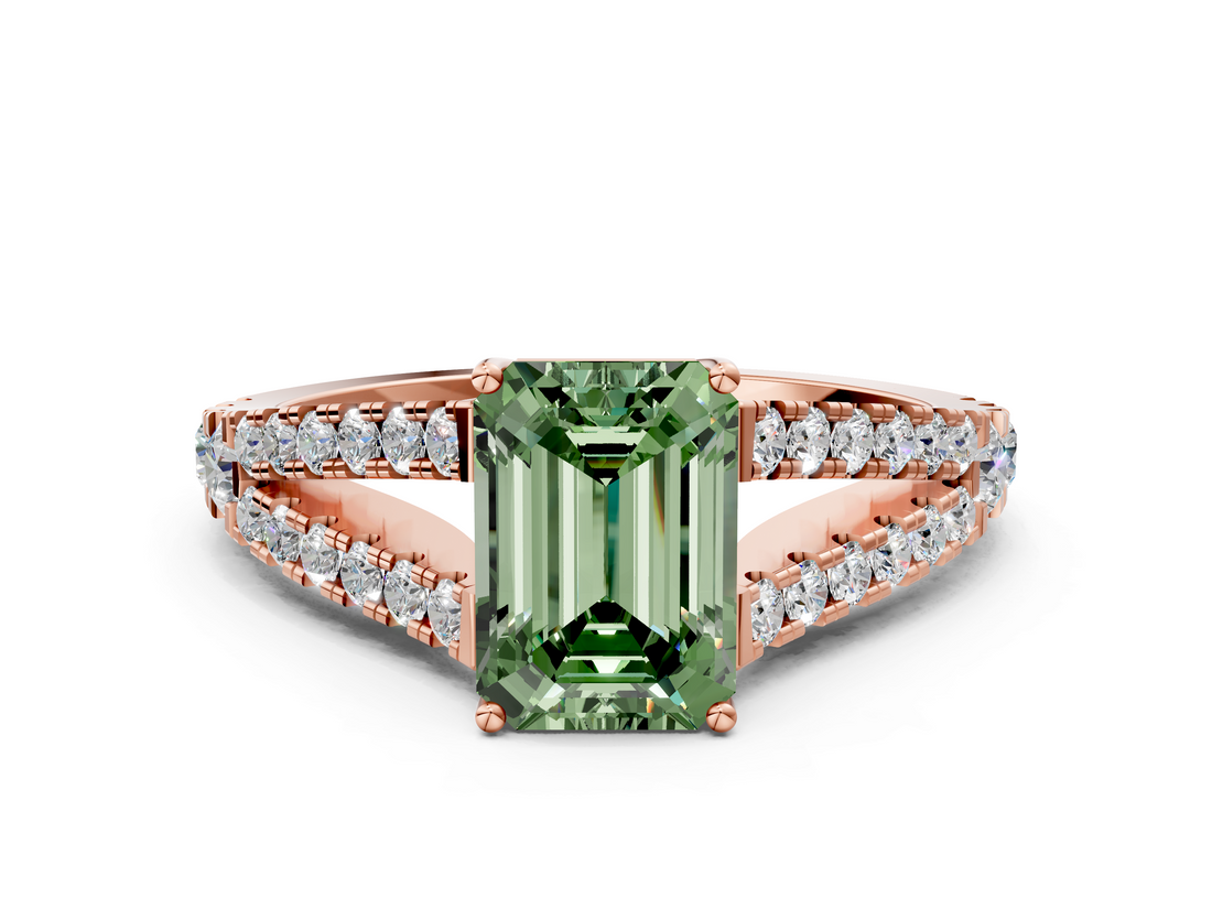 Rose gold Fancy Green Emerald  Cut Split Shank Pave Diamond Engagement Ring with Four-Prong Setting_24