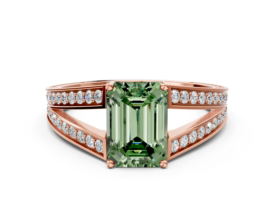 Rose gold Fancy Green Emerald  Cut Split Shank Pave Diamond Ring with Four-Prong Setting_44
