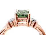 Rose gold Fancy Green Emerald  Cut Three-Stone Channel Set Ring with Bar Prongs_46