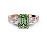 Rose gold Fancy Green Emerald  Cut Three-Stone Diamond Pavé Band with Prong Setting_18