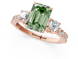 Rose gold Fancy Green Emerald  Cut Three-Stone Diamond Pavé Band with Prong Setting_19