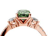 Rose gold Fancy Green Emerald  Cut Three-Stone Diamond Pavé Band with Prong Setting_22