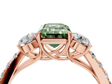 Rose gold Fancy Green Emerald  Cut Three-Stone Diamond Pave Band with Prong Setting_41