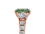 Rose gold Fancy Green Emerald  Cut Three-Stone Diamond Pave Band with Prong Setting_42