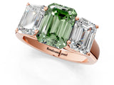 Rose gold Fancy Green Emerald Cut Three-Stone Diamond Ring with Prong Setting on a Classic Band_13