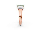 Rose gold Fancy Green Emerald Cut Three-Stone Diamond Ring with Prong Setting on a Classic Band_14