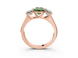 Rose gold Fancy Green Emerald Cut Three-Stone Diamond Ring with Prong Setting on a Classic Band_15