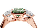 Rose gold Fancy Green Emerald Cut Three-Stone Diamond Ring with Prong Setting on a Classic Band_16