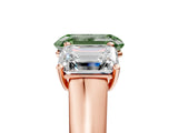 Rose gold Fancy Green Emerald Cut Three-Stone Diamond Ring with Prong Setting on a Classic Band_17