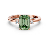 Rose gold Fancy Green Emerald  Cut Three-Stone Solitaire Ring with Round Accent Diamonds and Four-Prong Setting_20