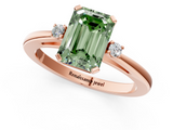 Rose gold Fancy Green Emerald  Cut Three-Stone Solitaire Ring with Round Accent Diamonds and Four-Prong Setting_21