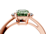 Rose gold Fancy Green Emerald  Cut Three-Stone Solitaire Ring with Round Accent Diamonds and Four-Prong Setting_24