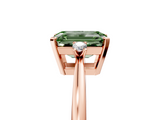 Rose gold Fancy Green Emerald  Cut Three-Stone Solitaire Ring with Round Accent Diamonds and Four-Prong Setting_25