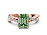 Rose gold Fancy Green Emerald  Cut Twist Band Solitaire Diamond Ring with Pavé Setting_3