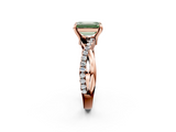 Rose gold Fancy Green Emerald  Cut Twist Band Solitaire Diamond Ring with Pavé Setting_5