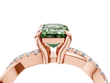 Rose gold Fancy Green Emerald  Cut Twist Band Solitaire Diamond Ring with Pavé Setting_7