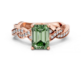 Rose gold Fancy Green Emerald  Cut Twisted Pavé Band Solitaire Ring with Four-Prong Setting_55