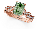 Rose gold Fancy Green Emerald  Cut Twisted Pavé Band Solitaire Ring with Four-Prong Setting_56