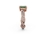 Rose gold Fancy Green Emerald  Cut Twisted Pavé Band Solitaire Ring with Four-Prong Setting_57