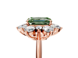 Rose gold Fancy Green Emerald  Diamond Cluster Halo Ring with Solitaire Band and Four-Prong Setting_25