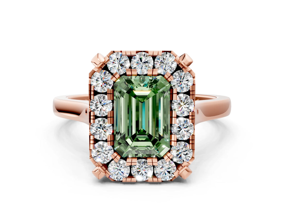 Rose gold Fancy Green Emerald  Diamond Cluster Halo Solitaire with Four-Prong Setting_94