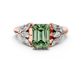 Rose gold Fancy Green Emerald  Diamond Cluster Leaf Design Ring with Prong Setting_50