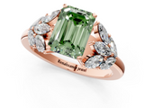 Rose gold Fancy Green Emerald  Diamond Cluster Leaf Design Ring with Prong Setting_51