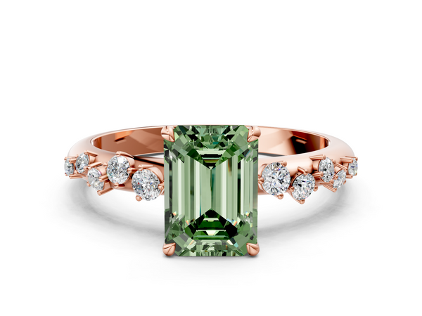 Rose gold Fancy Green Emerald  Diamond Cluster Prong-Set Solitaire Ring