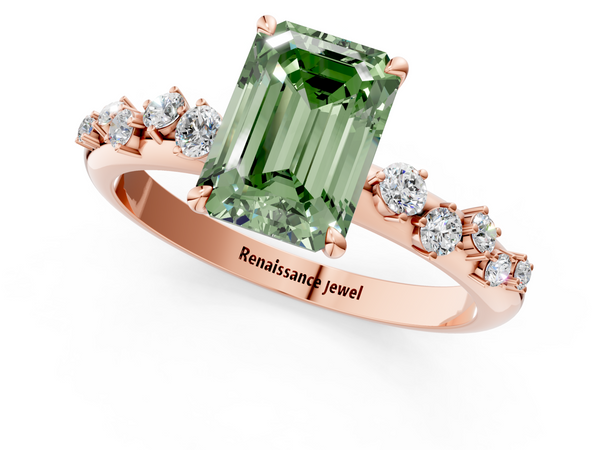 Rose gold Fancy Green Emerald  Diamond Cluster Prong-Set Solitaire Ring