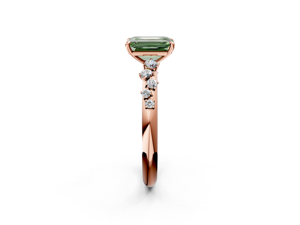 Rose gold Fancy Green Emerald  Diamond Cluster Prong-Set Solitaire Ring