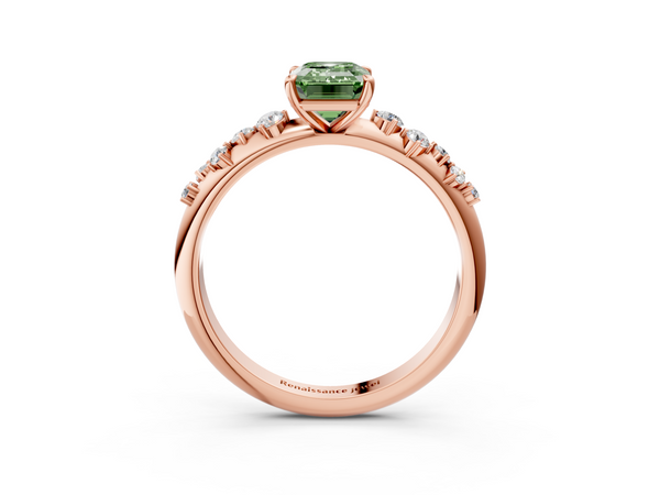 Rose gold Fancy Green Emerald  Diamond Cluster Prong-Set Solitaire Ring