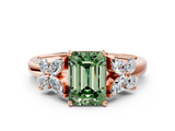 Rose gold Fancy Green Emerald  Diamond Floral Cluster Ring with Solitaire Band and Prong Setting_63