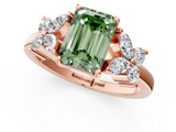 Rose gold Fancy Green Emerald  Diamond Floral Cluster Ring with Solitaire Band and Prong Setting_64