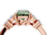 Rose gold Fancy Green Emerald  Diamond Floral Cluster Ring with Solitaire Band and Prong Setting_67