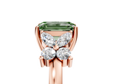 Rose gold Fancy Green Emerald  Diamond Floral Cluster Ring with Solitaire Band and Prong Setting_68