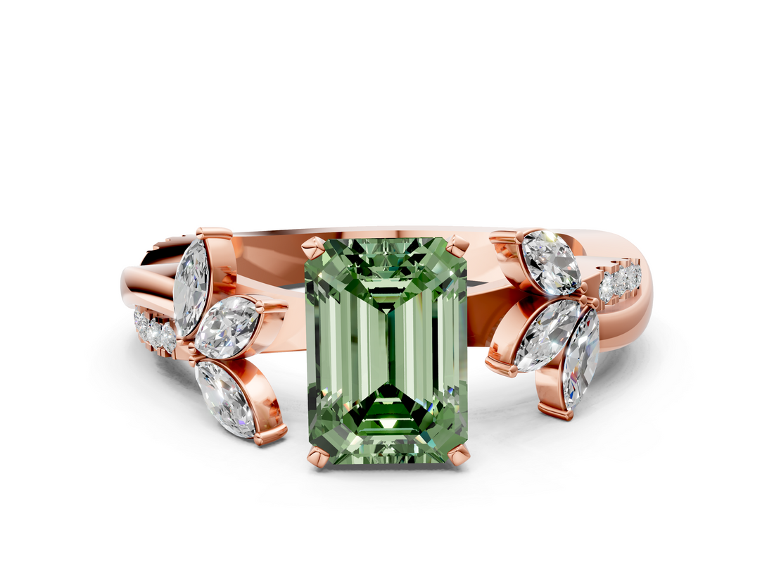 Rose gold Fancy Green Emerald  Diamond Floral Vine Solitaire Engagement Ring_3