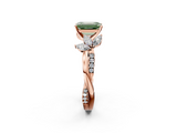 Rose gold Fancy Green Emerald  Diamond Floral Vine Solitaire Engagement Ring_5