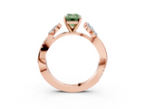 Rose gold Fancy Green Emerald  Diamond Floral Vine Solitaire Engagement Ring_6