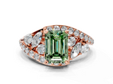 Rose gold Fancy Green Emerald  Diamond Halo Ring with Marquise and Pavé Band in Prong Setting_73