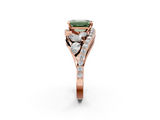 Rose gold Fancy Green Emerald  Diamond Halo Ring with Marquise and Pavé Band in Prong Setting_75