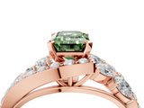 Rose gold Fancy Green Emerald  Diamond Halo Ring with Marquise and Pavé Band in Prong Setting_77