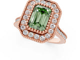 Rose gold Fancy Green Emerald  Diamond Halo Ring with Milgrain Frame and Pavé Band 1