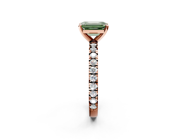 Rose gold Fancy Green Emerald  Diamond Pavé Band Solitaire with Four-Prong Setting