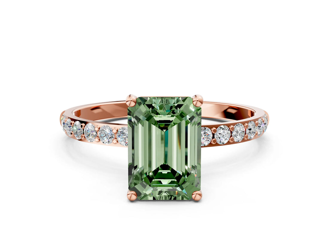 Rose gold Fancy Green Emerald  Diamond Pavé Band with Six-Prong Setting_27