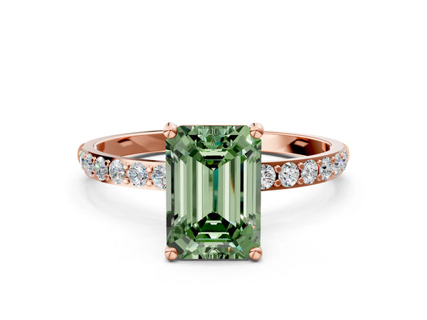 Rose gold Fancy Green Emerald  Diamond Pavé Band with Six-Prong Setting