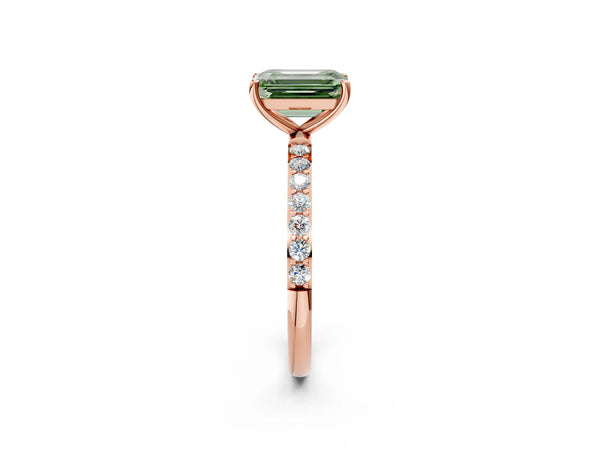 Rose gold Fancy Green Emerald  Diamond Pavé Band with Six-Prong Setting